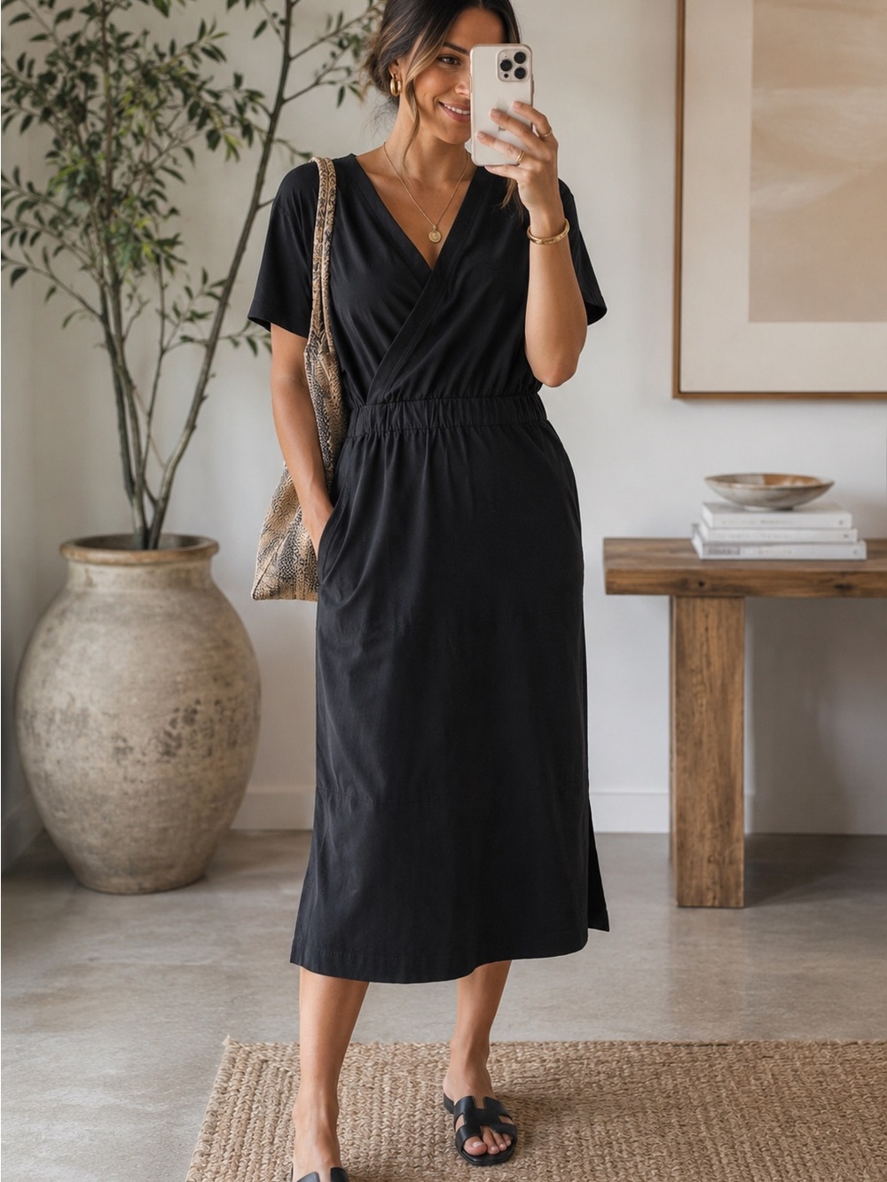 G-Star RAW Black Wrap Midi Dress NWT Size Small | Stretch Cotton | Pockets